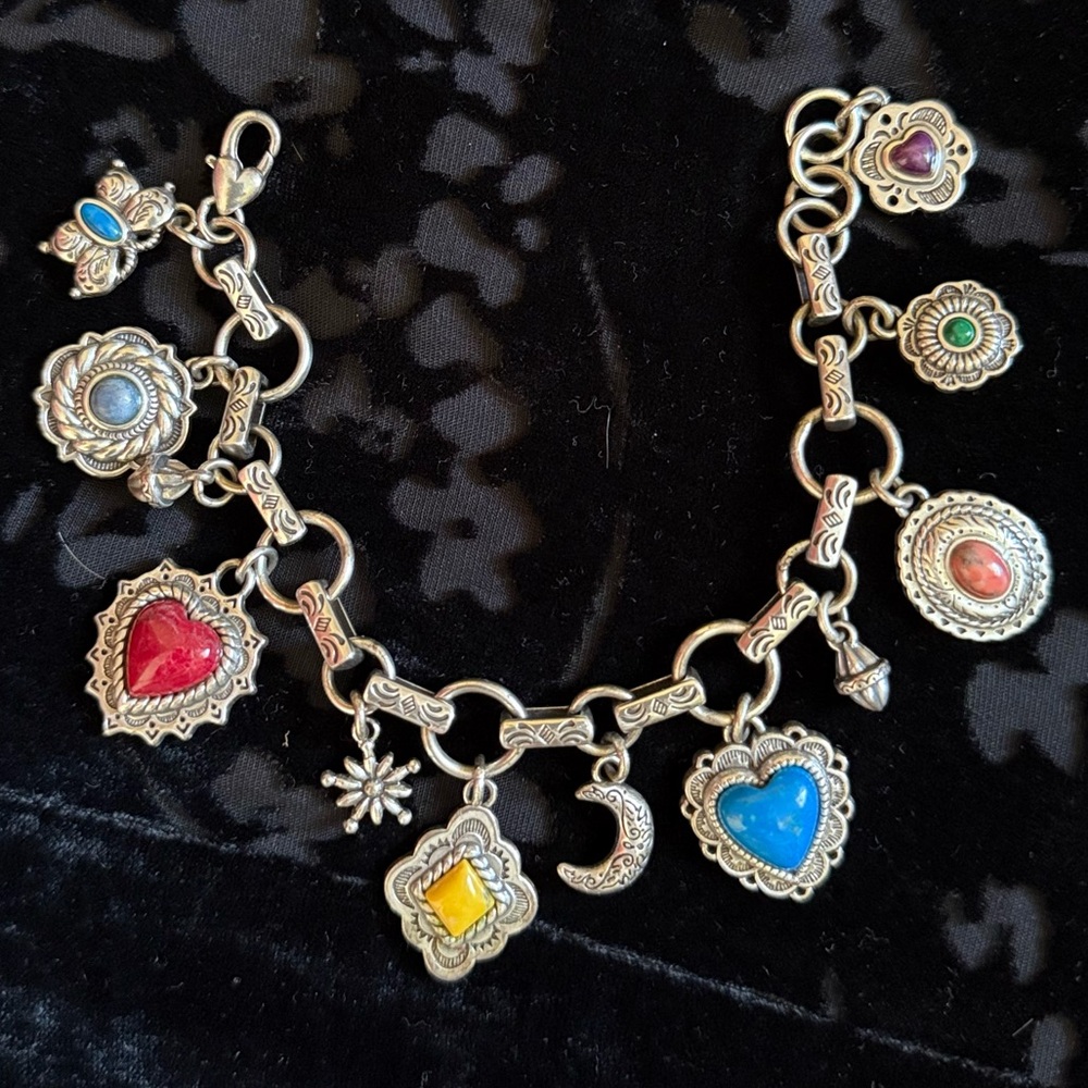 Brighton Painted Desert Gemstone Heart Charm Bracelet, Silver Plate